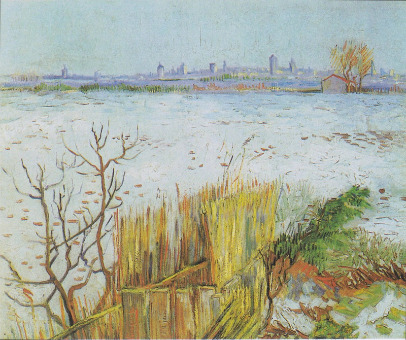 Sneklædt landskab med Arles i baggrunden - Vincent van Gogh