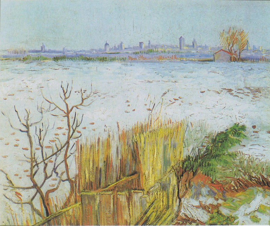 Sneklædt landskab med Arles i baggrunden - Vincent van Gogh