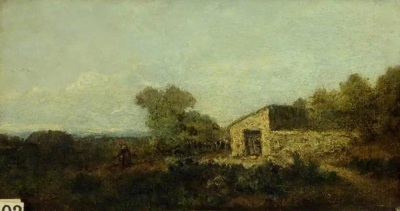 Landskab og landbrugsbygninger - Jean-Baptiste Camille Corot