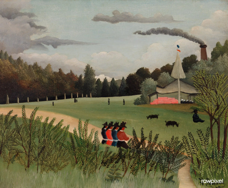 Landskab og fire unge piger - Henri Rousseau