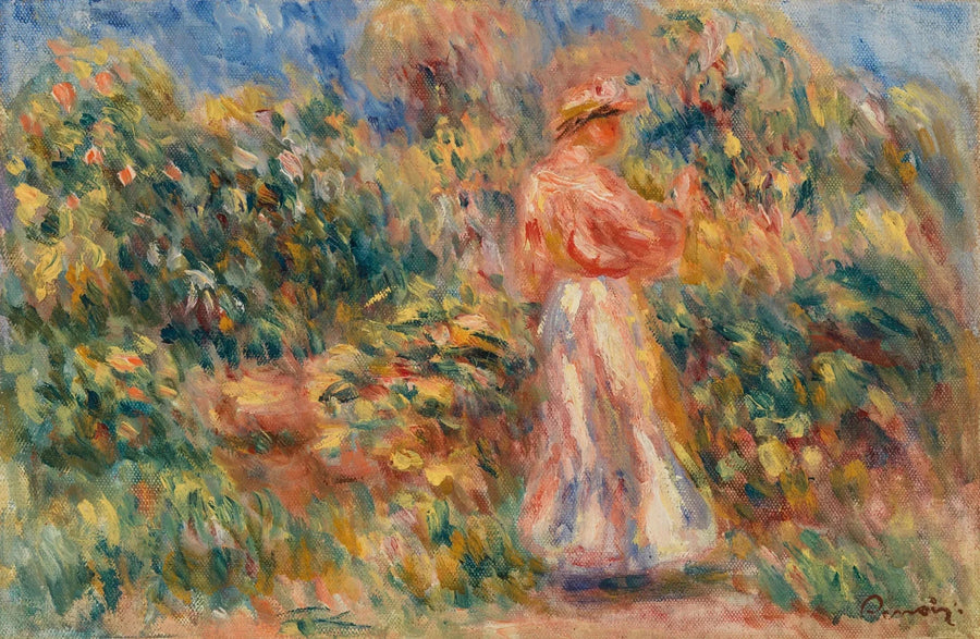 Landskab med kvinde i rosa og hvid - Pierre-Auguste Renoir