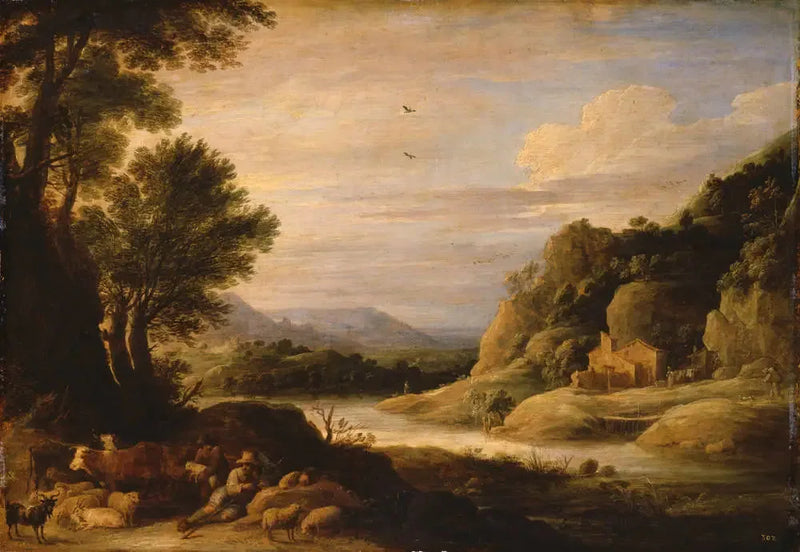 Flodlandskab med hyrder og flokke i hvile - David Teniers den Yngre
