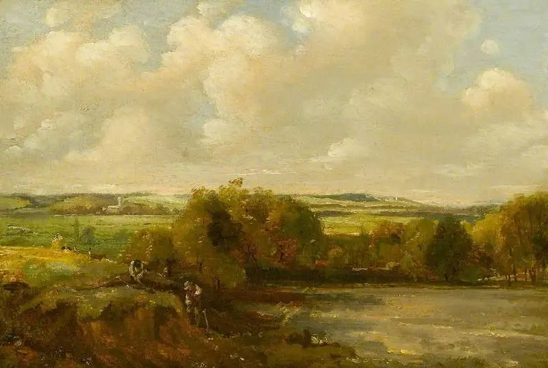 Flodlandskab med arbejdere, der graver - John Constable