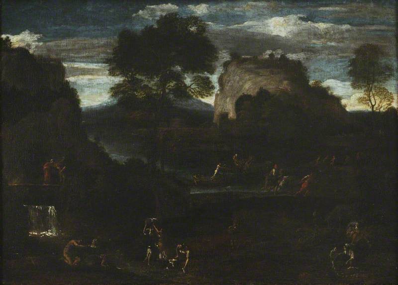 Flodlandskab med fiskere og vaskere - Domenichino