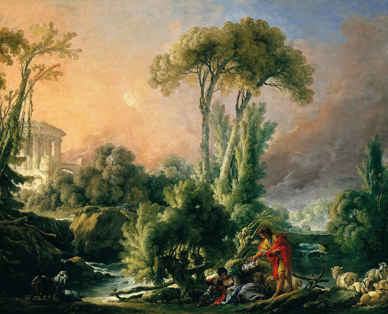 Flodlandskab med antikt tempel - François Boucher