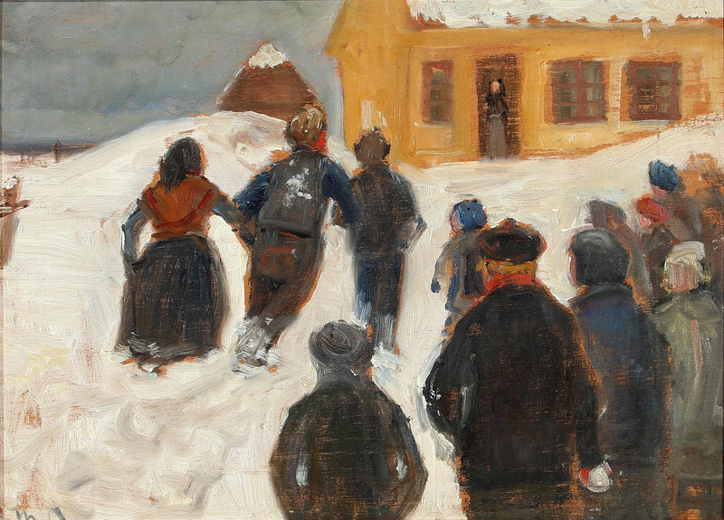 Vinterlandskab med mennesker i gaderne. - Michael Peter Ancher