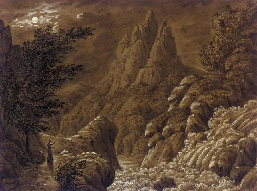 Reproduction du tableau « Paysage idéalisé avec cascade - Caspar David Friedrich » par Alpha Reproduction en peinture à l’huile