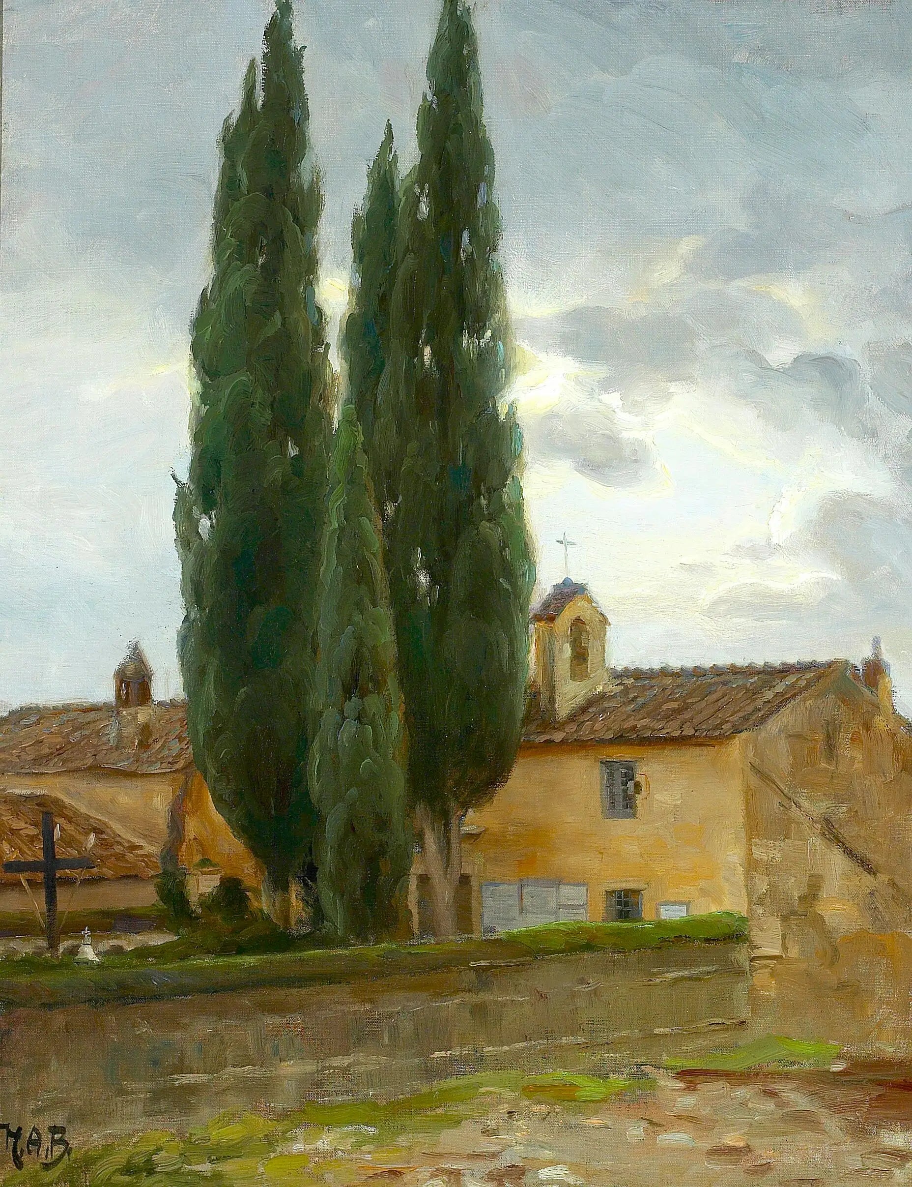 Paysage italien avec un monastère et des pins. - H. A. Brendekilde - Alpha Reproduction