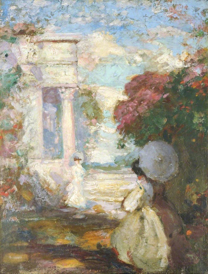 Lyrisk landskab med to personer i 1800-tals kostumer - Charles Conder