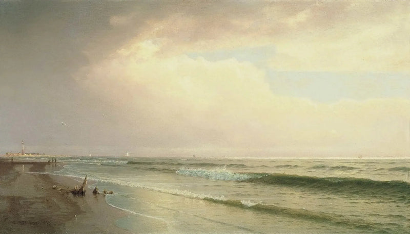Marinelandskab med fyrtårn i det fjerne, Atlantic City, New Jersey - William Trost Richards