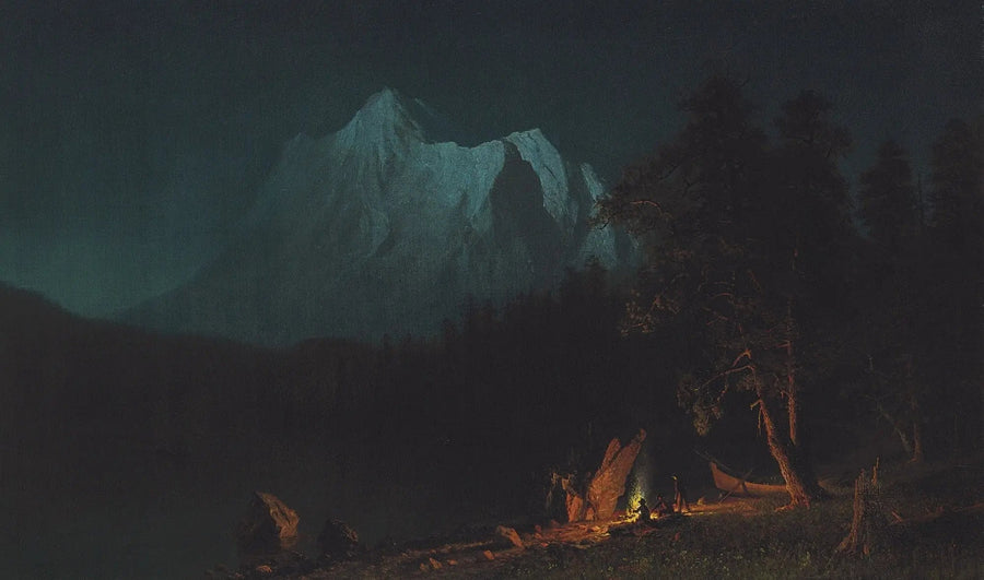 Bjergrigt landskab ved måneskin - Albert Bierstadt