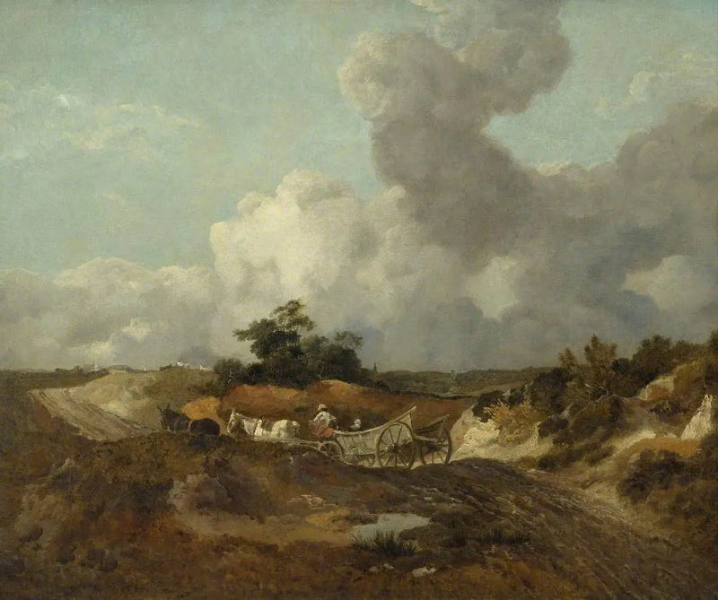 Åbent landskab med landbrugsvogn på en kuperet sti - Thomas Gainsborough