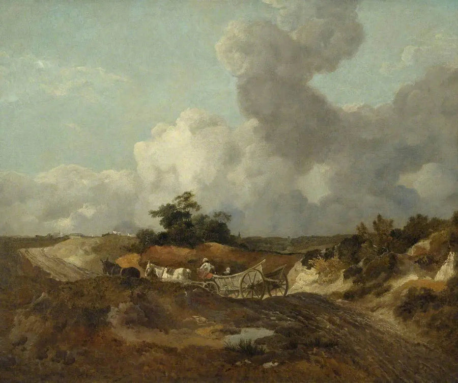 Åbent landskab med landbrugsvogn på en kuperet sti - Thomas Gainsborough