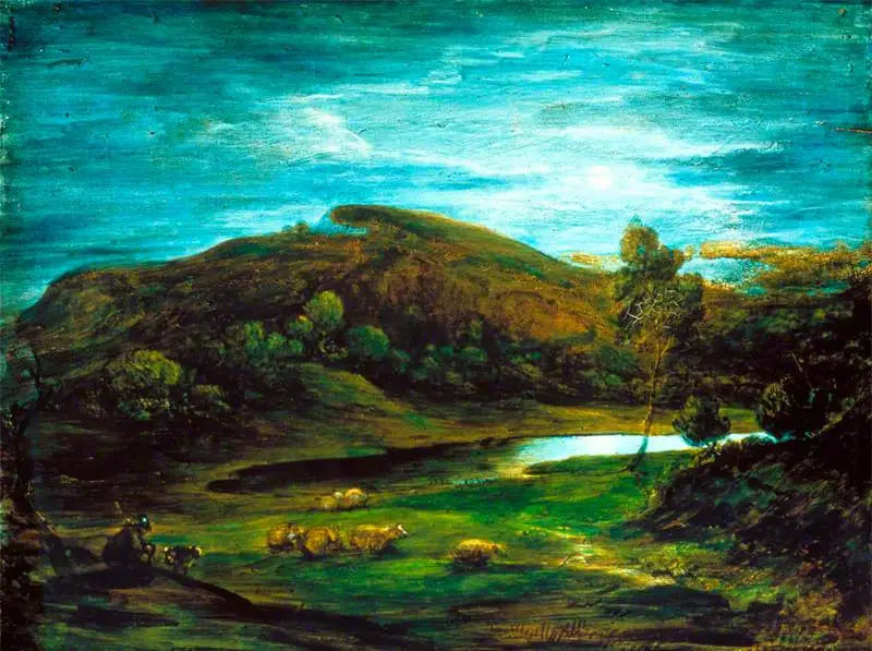 Åbent landskab med en hyrde, får, en swimmingpool og fjerne bakker - Thomas Gainsborough