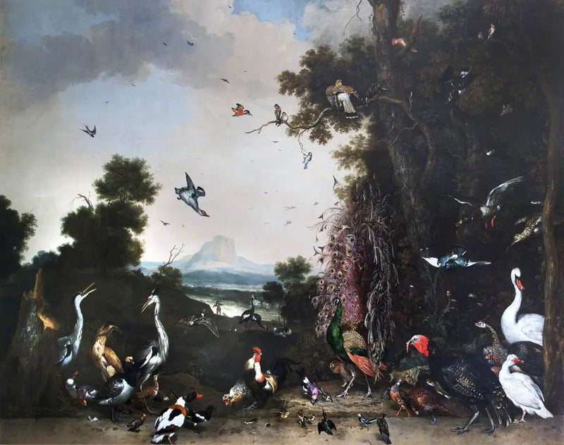 Åbent landskab med fjerkræ og vadefugle - Melchior de Hondecoeter