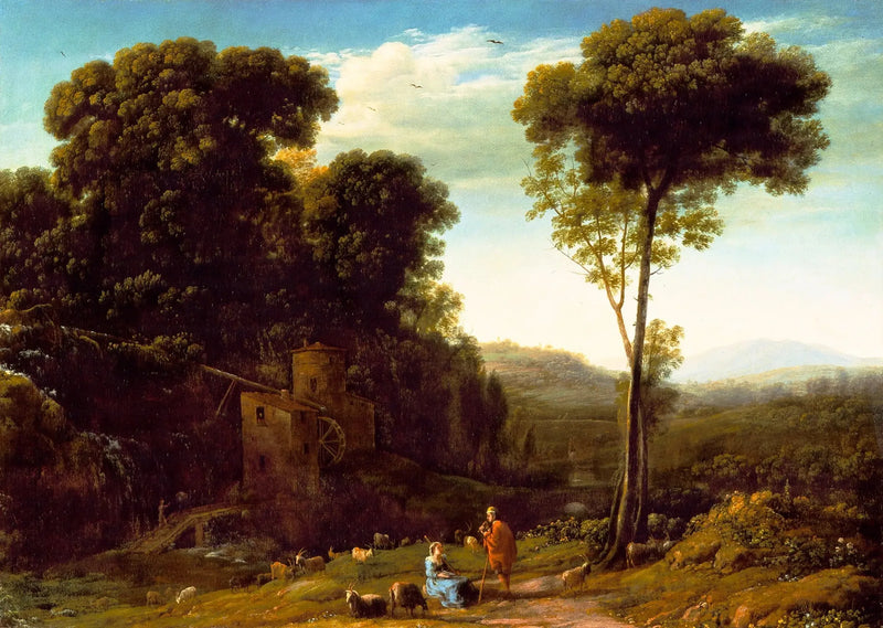 Landskabelig pastoral med en vindmølle - Claude Lorrain