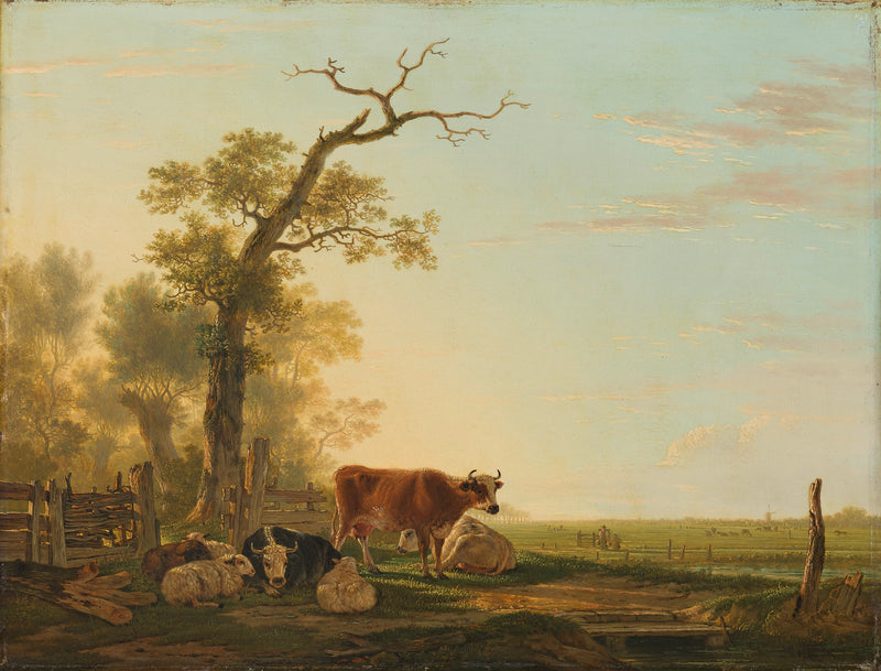 Paysage de prairie avec du bétail - Jacob van Strij