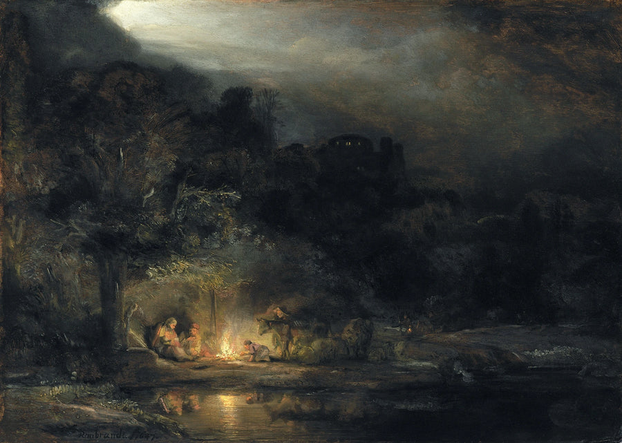 Landskab med hvile under flugten til Egypten - Rembrandt