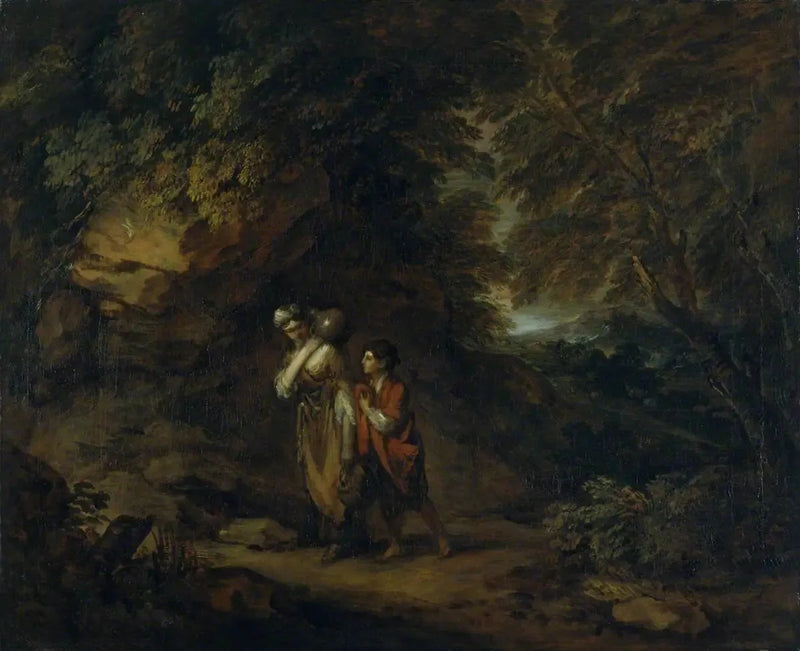 Klippe-landskab med Agar og Ismaël - Thomas Gainsborough