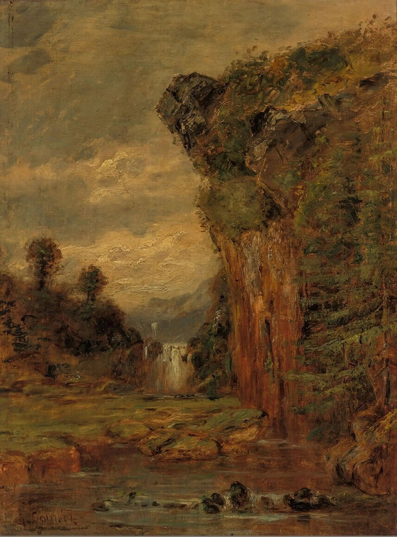 Klippe-landskab med vandfald - Gustave Courbet
