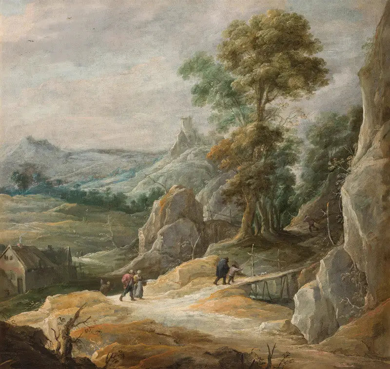 Klippe-landskab med pilgrimme - David Teniers den Yngre