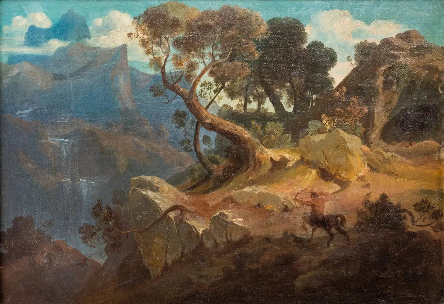 Klippeagtigt landskab med en centaur på jagt - Arnold Böcklin