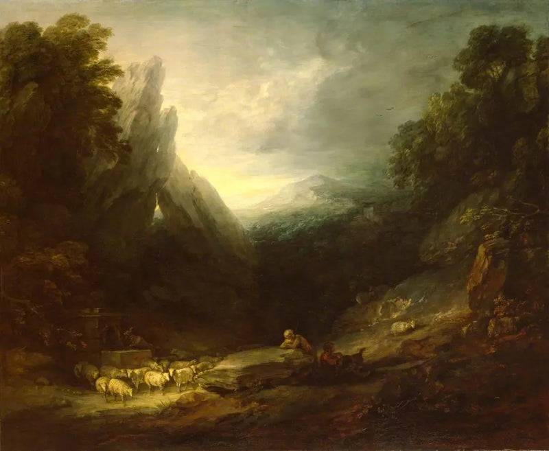 Romantisk landskab med får ved en kilde - Thomas Gainsborough