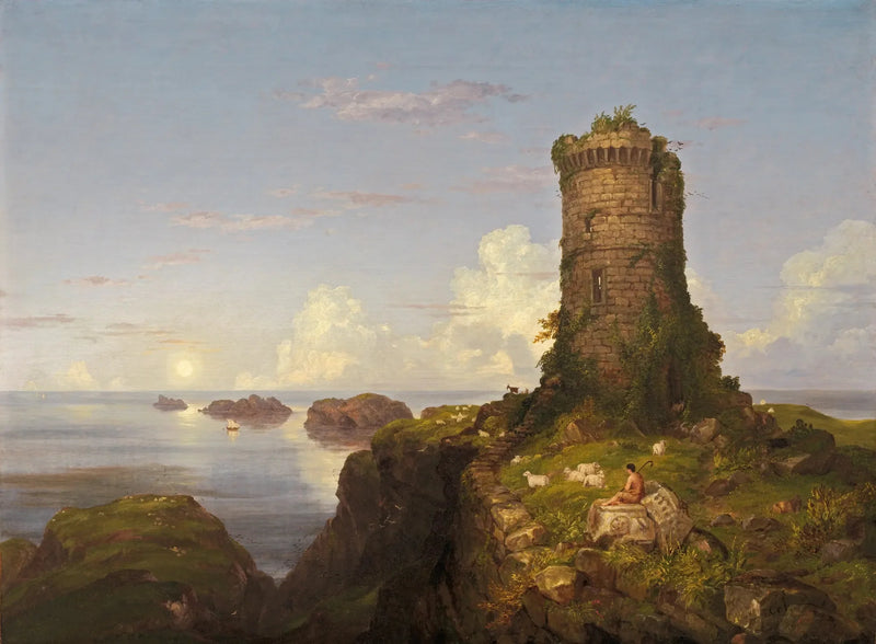 Romantisk landskab med ødelagt tårn - Thomas Cole
