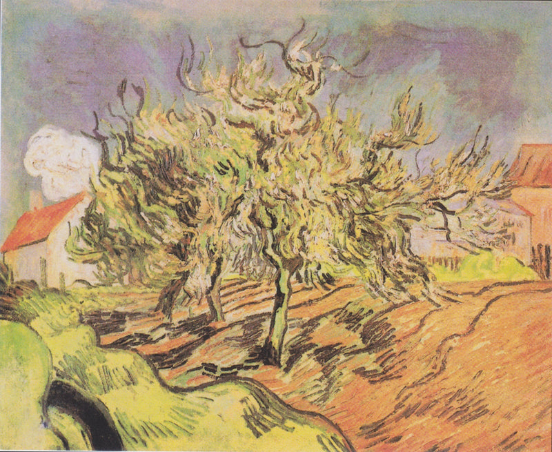 Landskab med tre træer og huse - Vincent van Gogh