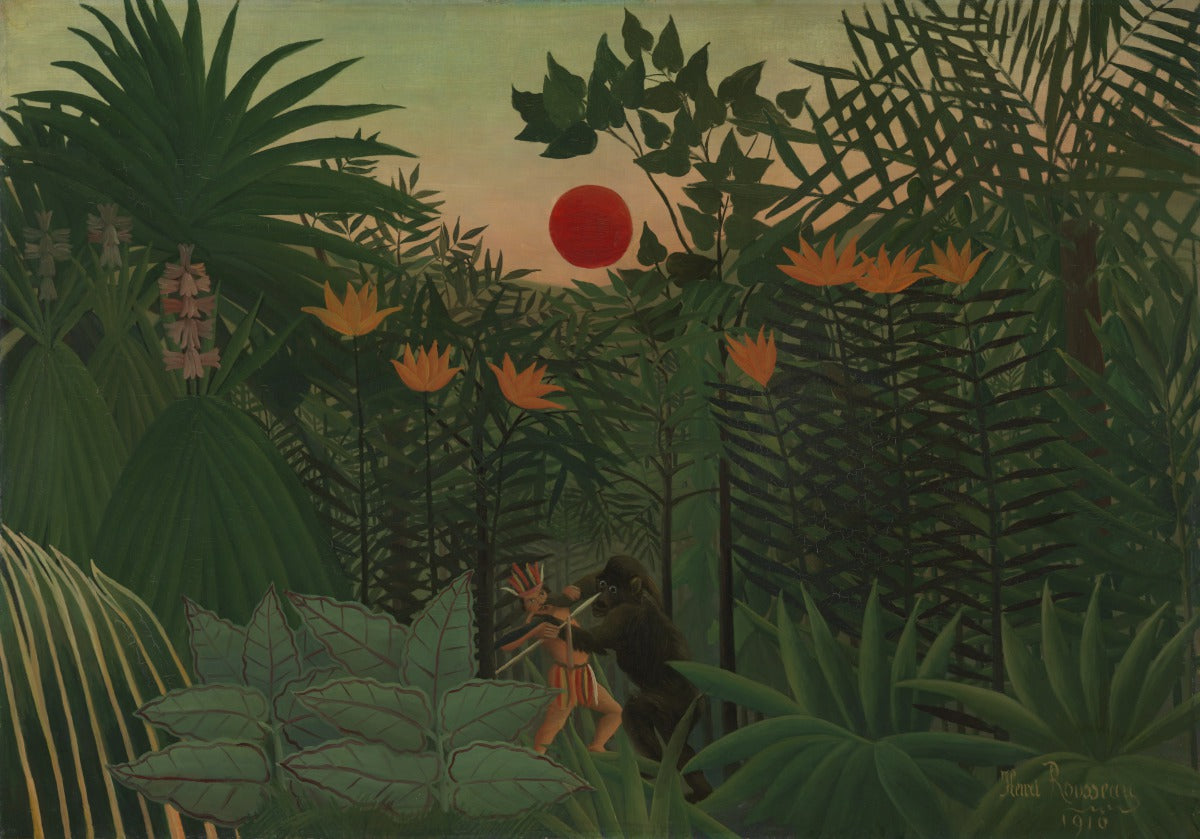 Tropisk landskab: kampen mellem indianeren og gorillaen - Henri Rousseau
