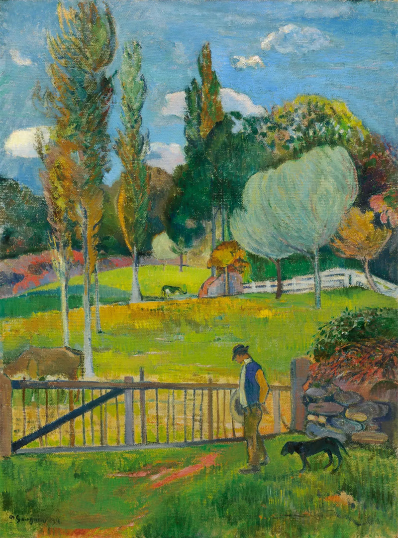 Landmand og hans hund nær et hegn - Paul Gauguin