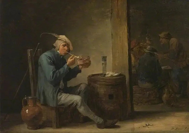 Landmand, der ryger indendørs (Flandrernes fornøjelser, Indendørs) - David Teniers den Yngre