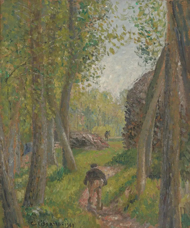 Bonde set bagfra i en underskov, Moret - Camille Pissarro