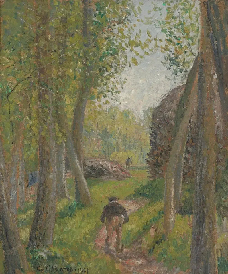 Bonde set bagfra i en underskov, Moret - Camille Pissarro