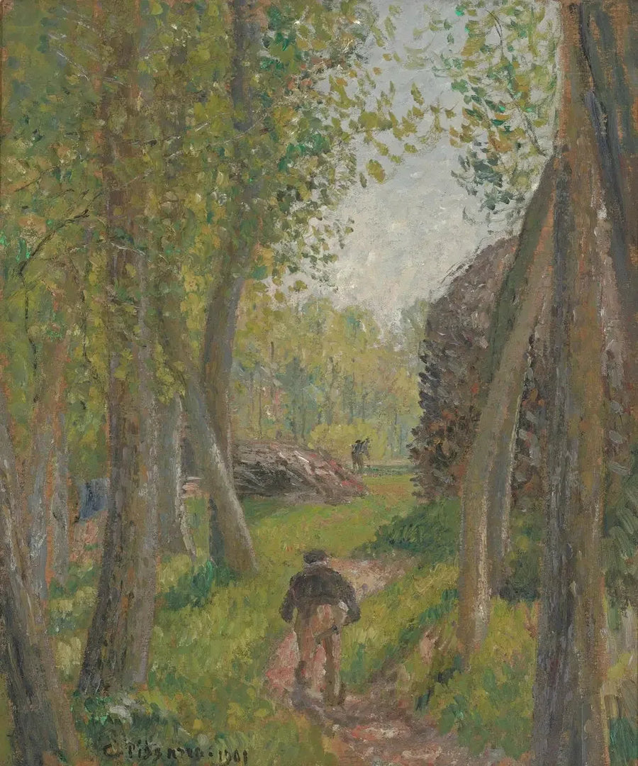 Bonde set bagfra i en underskov, Moret - Camille Pissarro