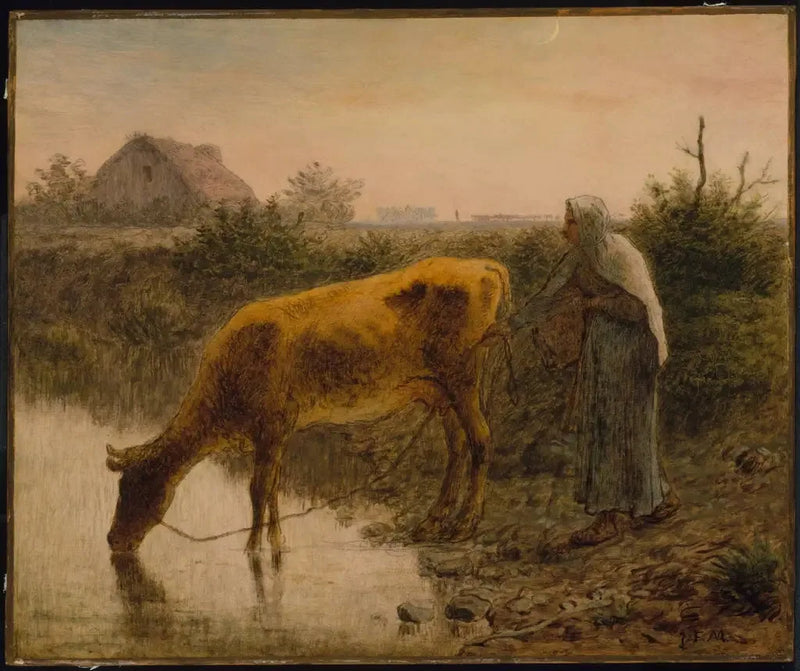 Bønderinde, der vander sin ko - Jean-François Millet