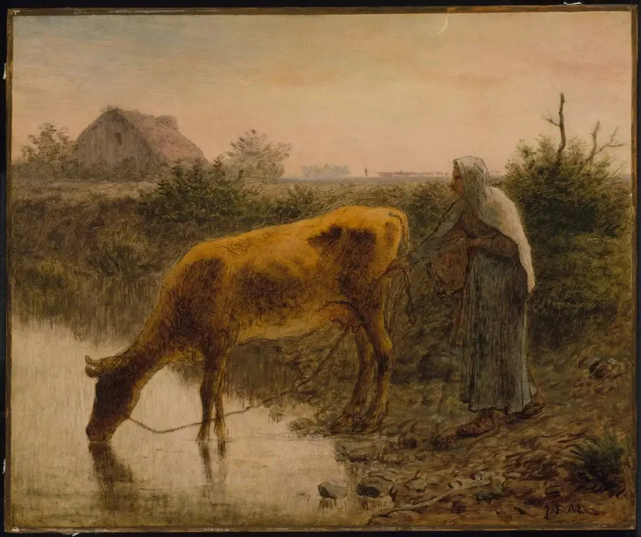 Bønderinde, der vander sin ko - Jean-François Millet