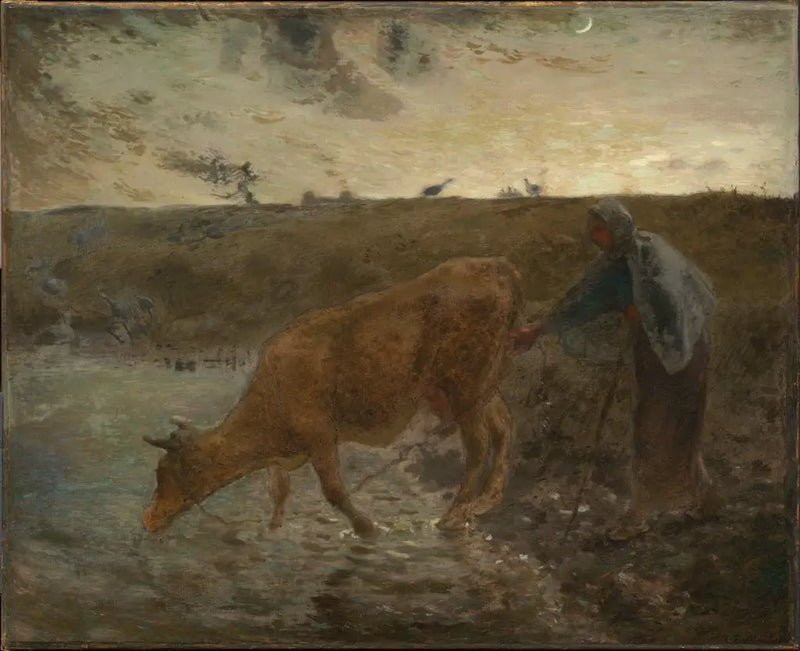 Bønderinde, der giver sin ko vand, aften - Jean-François Millet