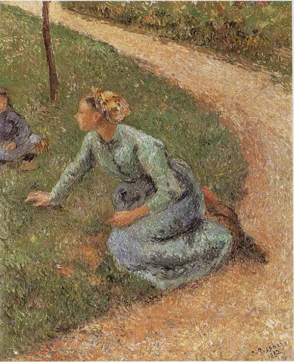 Landmandinde siddende ved vejkanten - Camille Pissarro
