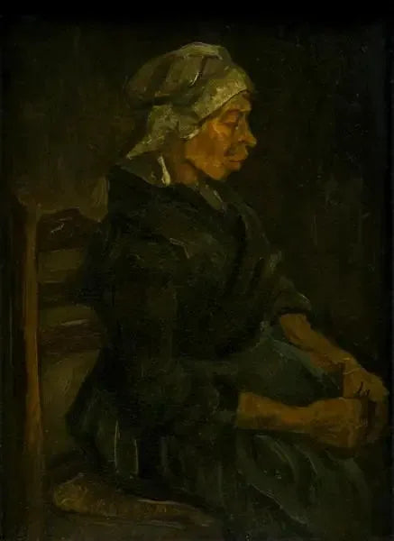 Siddende bondepige med hvid hue - Vincent van Gogh