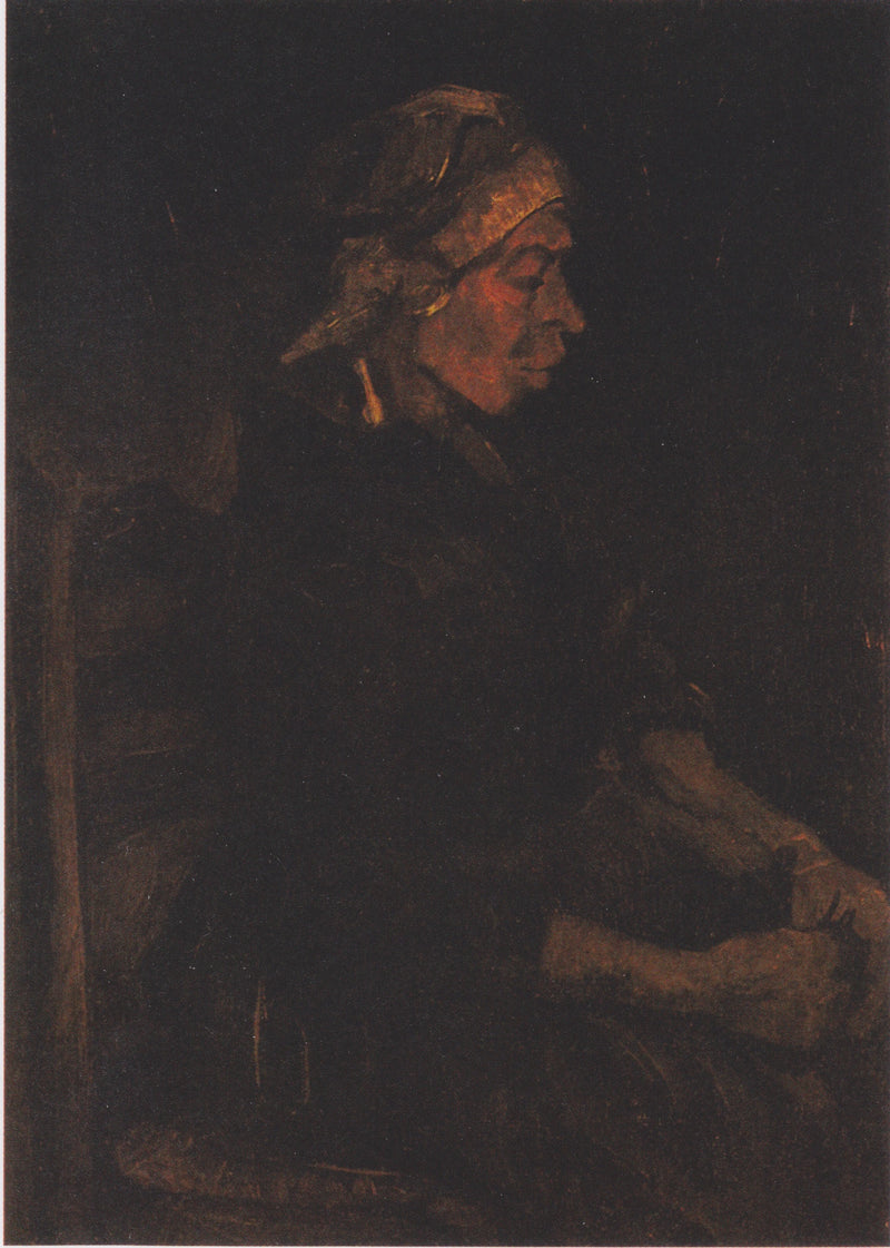 Siddende bondepige med hvid hue - Vincent van Gogh
