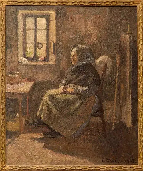 Siddende landkone. Indenfor i Moret - Camille Pissarro