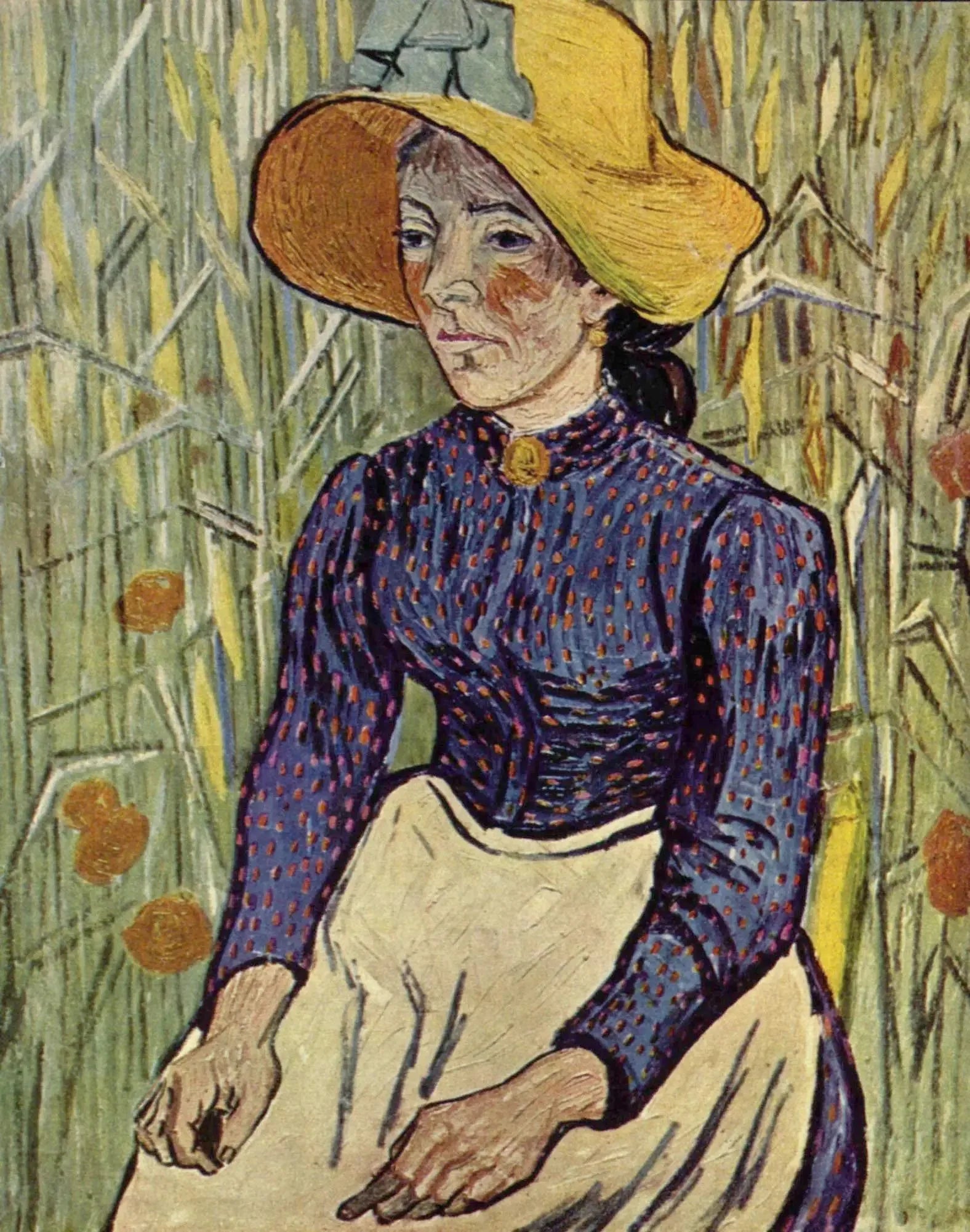 Paysanne au chapeau de paille assise devant un champ de blé - Vincent van Gogh image 1 tableau peint à l’huile sur toile