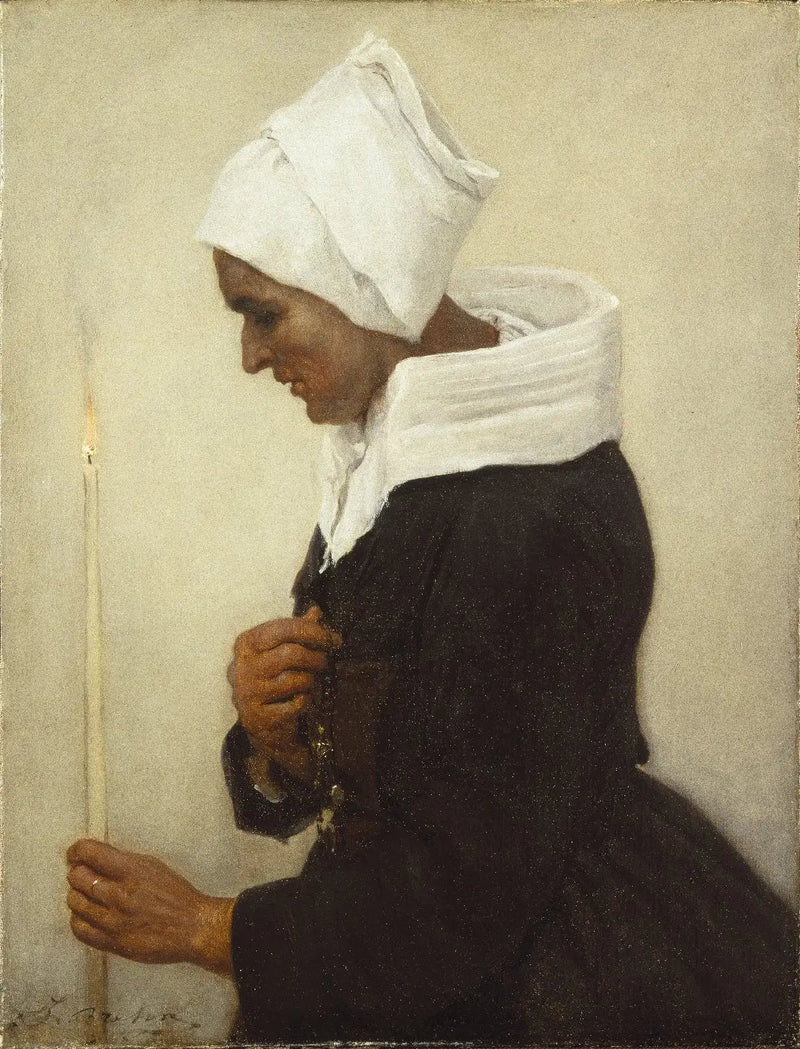 Bretonsk bondepige, der holder et lys - Jules Breton