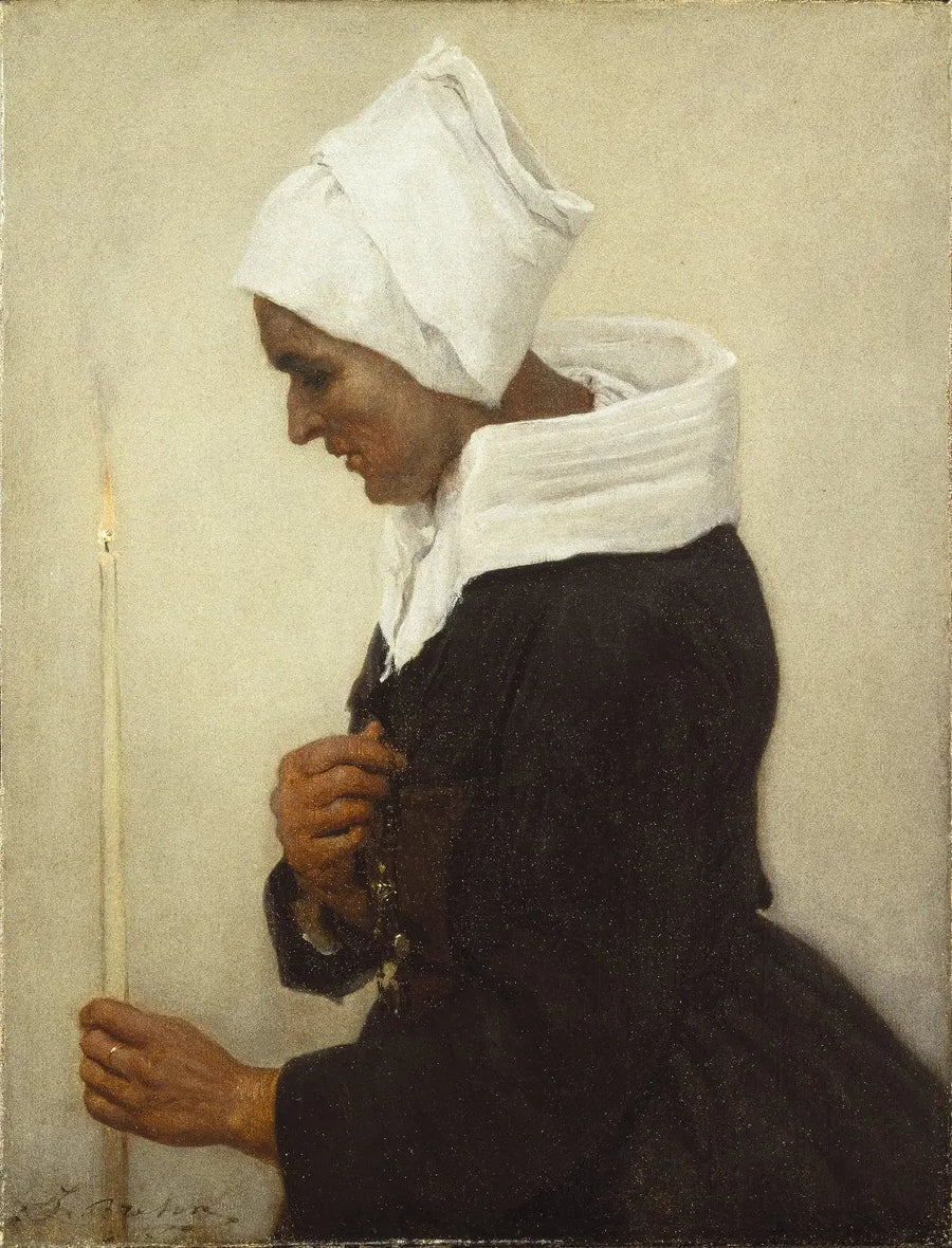 Bretonsk bondepige, der holder et lys - Jules Breton