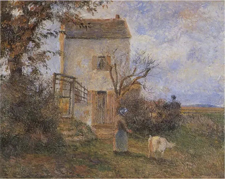 Landkvinde og ged foran et hus, nær Pontoise - Camille Pissarro