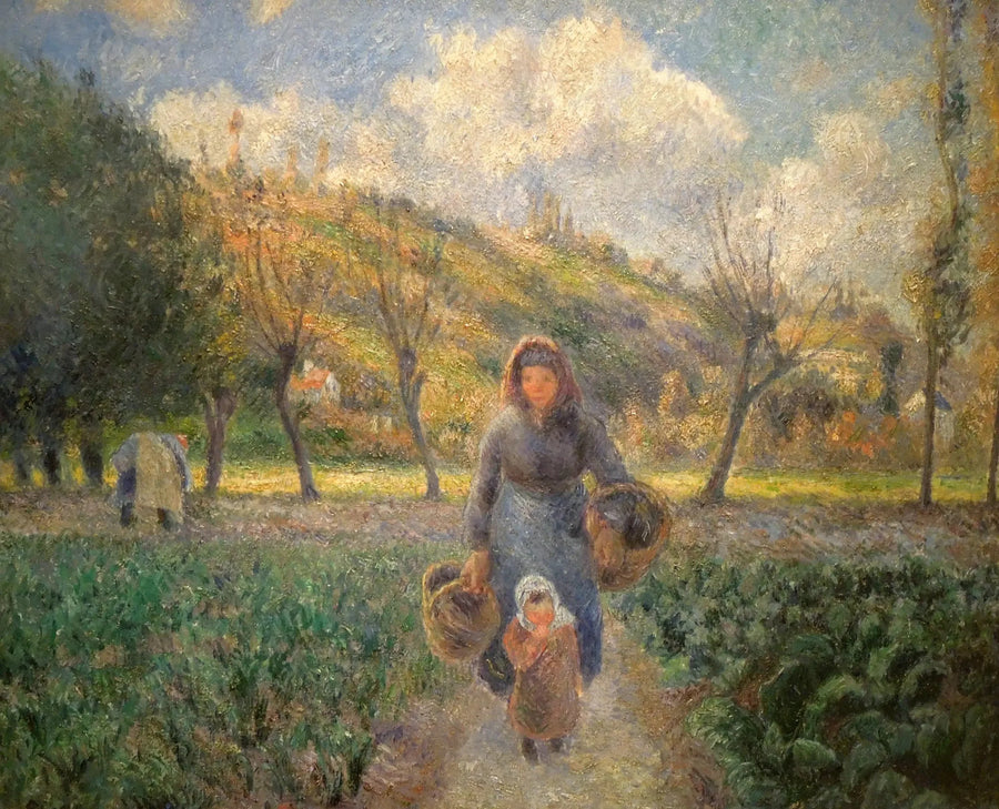 Landmand og barn på vej hjem fra marken, Auvers-sur-Oise - Camille Pissarro