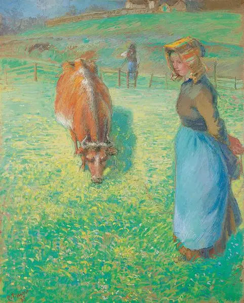Landmandinde der passer en ko, Osny - Camille Pissarro
