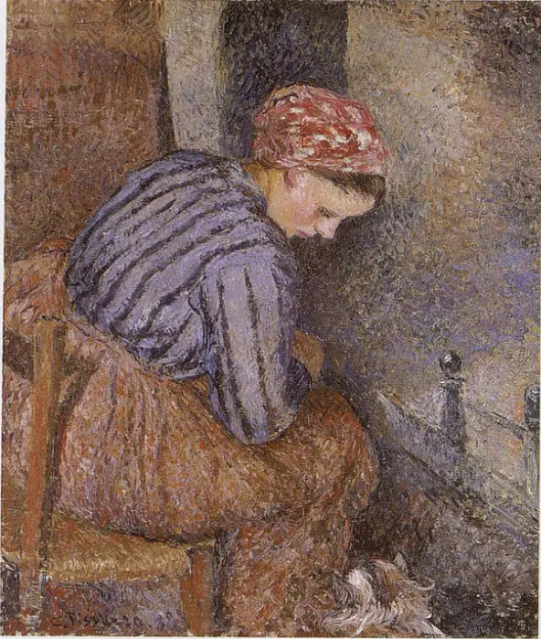 Landkvinde der varmer sig - Camille Pissarro