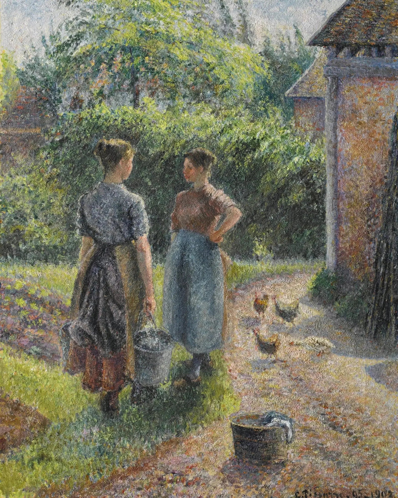 Bønder, der taler i gården på en gård, Eragny - Camille Pissarro